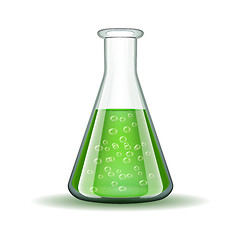 Image showing Chemical laboratory transparent flask with green liquid