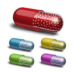 Image showing Set of medical capsule with granules