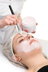 Image showing facial peeling mask applying