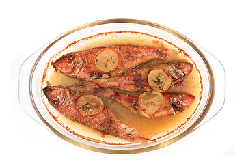 Image showing grilled redfishes with lemon 