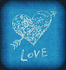 Image showing Blue grunge background with white abstract heart