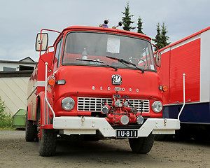 Image showing Red Vintage Bedford Tank Truck in a Show