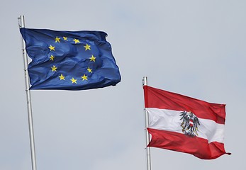 Image showing EU flag and Austrian flag