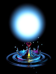 Image showing falling heart shaped water drop into the water