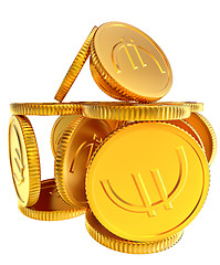 Image showing Stacks of gold EURO coins
