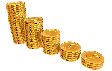 Image showing Stacks of gold dollar coins