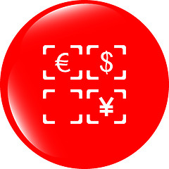 Image showing Currency exchange sign icon. Currency converter symbol. Money label. shiny button. Modern UI website button