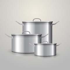 Image showing Vector illustration of three aluminum saucepans