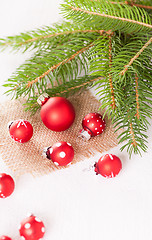 Image showing Pretty red polka dot Christmas bauble