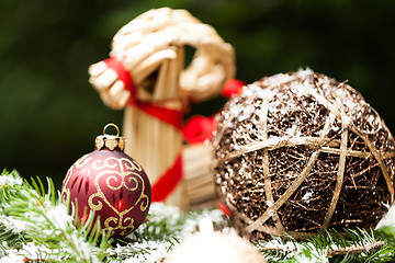 Image showing Christmas background with baubles and craft