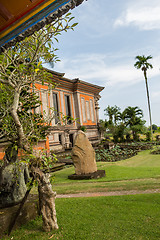 Image showing Ornate column in formal Balinese garden