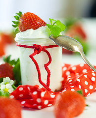 Image showing Fresh strawberries with healthy yogurt