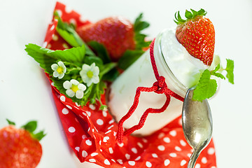 Image showing Fresh strawberries with healthy yogurt