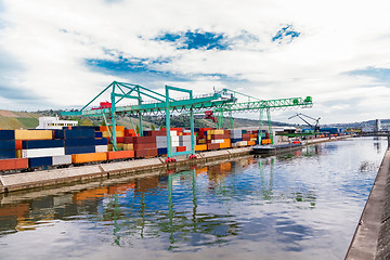Image showing Shipyard with containers and cranes