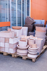 Image showing Glazed and unglazed ceramic flower pots