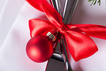 Image showing Romantic red Christmas table setting