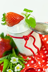 Image showing Fresh strawberries with healthy yogurt