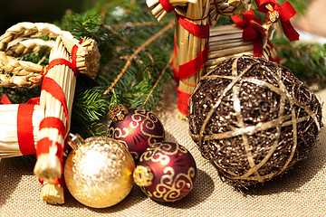 Image showing Christmas background with baubles and craft