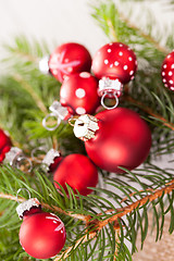 Image showing Pretty red polka dot Christmas bauble