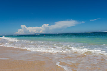 Image showing Beautiful tropical beach with lush vegetation