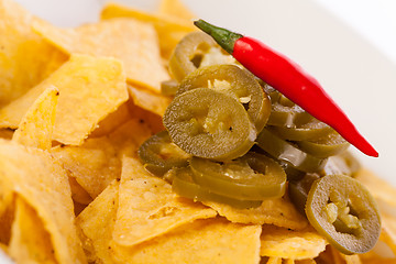 Image showing Nachos with cheese sauce and chilli pepperoni