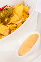 Image showing Nachos with cheese sauce and chilli pepperoni