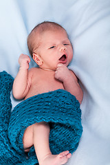 Image showing Small infant wrapped in knitted fabric