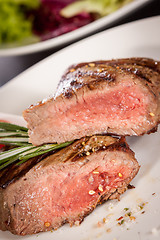 Image showing Succulent medium rare beef steak