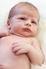 Image showing Small baby lying in fur