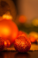 Image showing Warm gold and red Christmas candlelight background