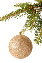 Image showing Christmas ball hanging from a branch of a fir tree