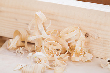 Image showing Handheld wood plane with wood shavings