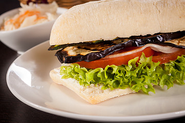 Image showing delicious vegan vegetarian burger with grilled eggplant