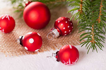 Image showing Pretty red polka dot Christmas bauble