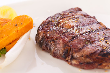 Image showing Grilled beef steak with seasoning