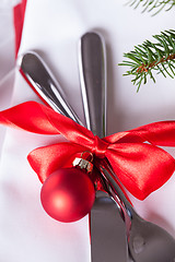 Image showing Romantic red Christmas table setting