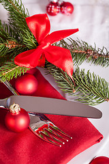 Image showing Red themed Christmas place setting