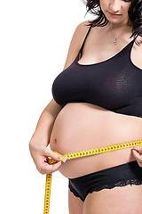 Image showing Pregnant woman measuring her abdomen