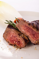 Image showing Succulent medium rare beef steak