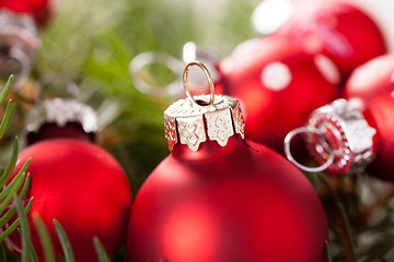 Image showing Pretty red polka dot Christmas bauble