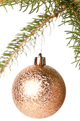 Image showing Christmas ball hanging from a branch of a fir tree