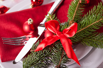 Image showing Red themed Christmas place setting