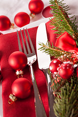 Image showing Red themed Christmas place setting