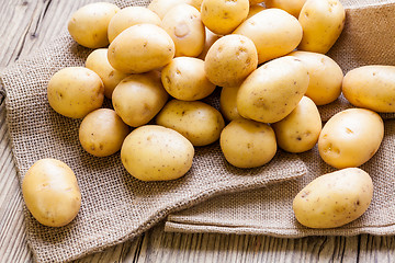 Image showing Farm fresh  potatoes on a hessian sack