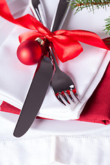 Image showing Romantic red Christmas table setting