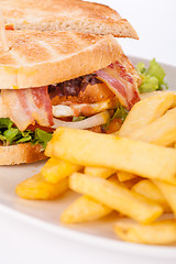 Image showing Club sandwich with potato French fries
