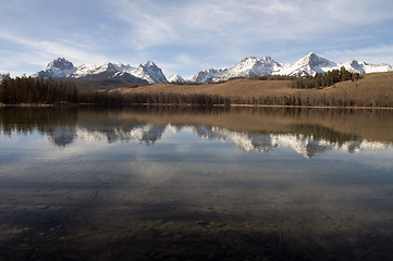 Image showing Redfish Lake Water Reflection Sun Valley Idaho Sawtooth Mountain