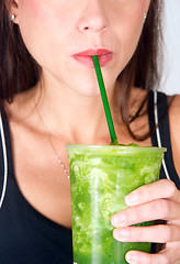 Image showing Lips sip Green Fruit Food Smoothie