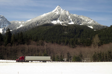 Image showing Truck Transports Goods Over Road Through North Cascades Washingt