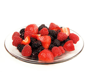 Image showing Various Raw Food Fruit on Glass Plate Sweet Berries